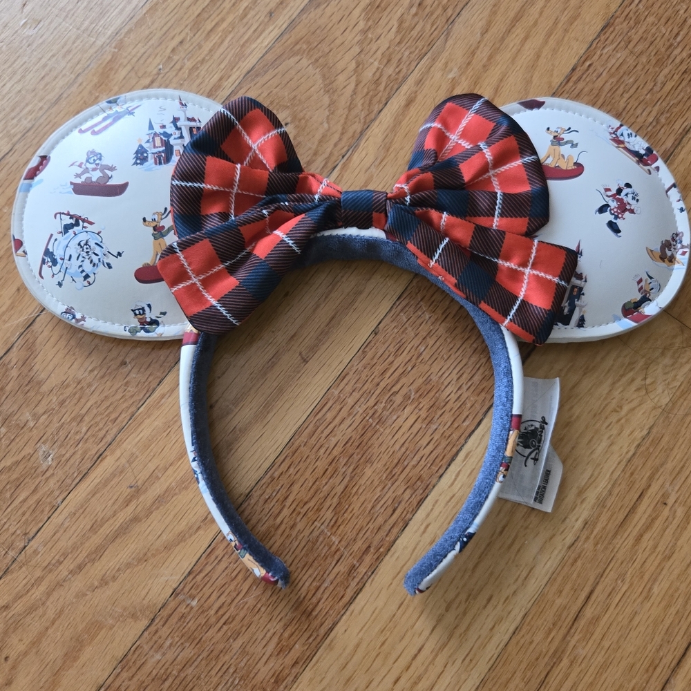 Disney Holiday Ears with Red Plaid Bow